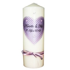 Hochzeitskerze Herzig, lila, personalisi
