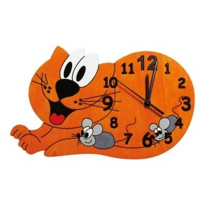 Holzuhr mit Motiv Kater und Mäuse von Me