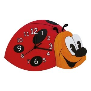 Holzuhr mit Motiv Marienkäfer von Merten