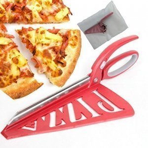 Home Papa Edelstahl Pizza Schere mit abnehmbaren Spachtel und Sicherheitsschalter, rot, 13 Zoll