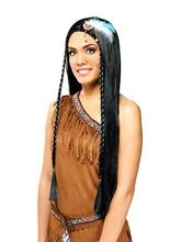 Indianerin Perücke mit Feder und Zöpfen 