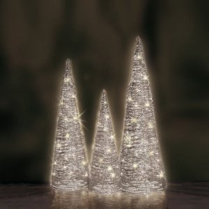 Indoor-Rattan-Leucht-Kegel, silber, 3er-