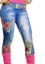 Jeans-Leggins Gitarre und Rosen blau