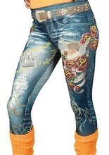 Jeans-Leggins Krone und Rosen blau