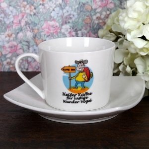 Kaffeetasse mit Untersetzer Wander-Vögel