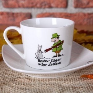 Kaffeetasse mit Untersetzer für Jäger