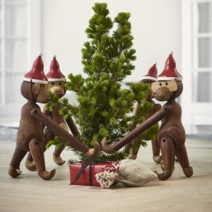 Kay Bojesen Holz-Affe mit Weihnachtsmütze 