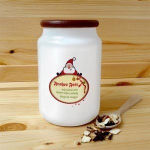 Keramikdose mit Holzdeckel und Weihnacht