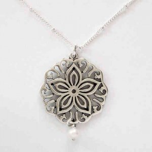 Kette -Mandala-, versilbert, Kleines Glü