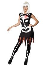 Knochen Skelett Damen-Kostüm schwarz-wei
