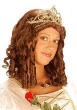 Königin Perücke mit Tiara, braun