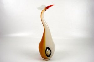 Kranich aus Kristallglas weiß/amber