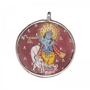 Krishna Anhänger mit Silberfassung Farbe