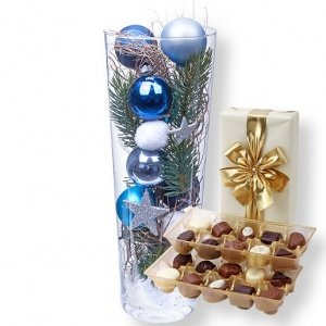 Kugelvase Blue Range (40 cm) und Praline