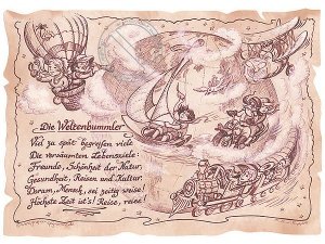 Kunstbild Weltenbummler auf Antikpapier 