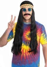 Lange Hippie-Perücke mit Haarband schwar