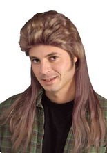 Lange Vokuhila Herren-Perücke 80er braun