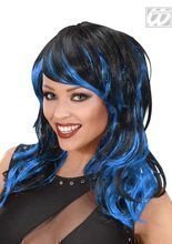 Langhaar-Perücke mit Strähnen schwarz-bl