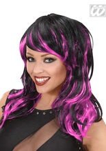 Langhaar-Perücke mit Strähnen schwarz-pi