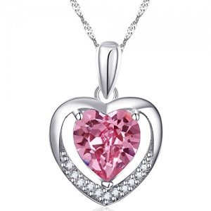 Latigerf für immer Liebe Herz Anhänger mit Kette Rhodium Plated Sterling Silber Kristall Rosa