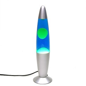 Lavalampe mit blauer Flüssigkeit und grü