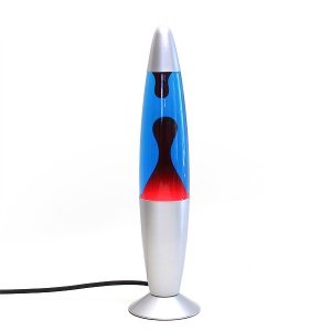 Lavalampe mit blauer Flüssigkeit und rot