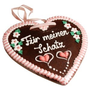 Lebkuchenherz Groß, 22 x 23 cm, rosa-wei