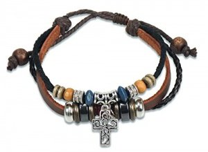 Lederarmband mit Kreuz und Perlen