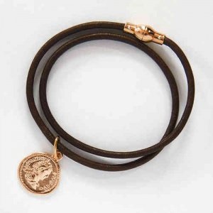 Lederarmband mit Münze rotgold/dunkelbra