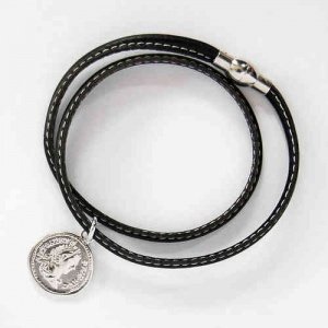 Lederarmband mit Münze silber/schwarz, H