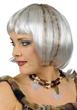 Leo-Bob-Perücke mit Pony weiss-braun