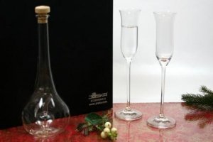 Likörkaraffe mit Pflaumenmotiv und zwei 