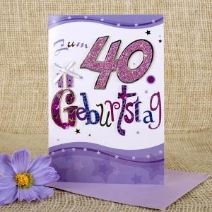 Lila Grußkarte zum 40.Geburtstag mit Gli