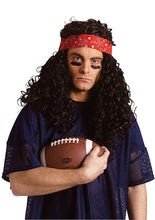 Locken Herren Perücke mit Bandana schwar