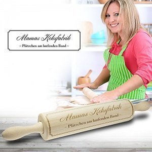 Mamas Keksfabrik - Teigrolle - Nudelholz - Holzroller mit lustiger Gravur - 25 cm x 6,5 cm