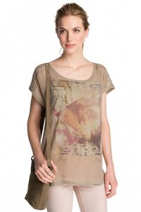 Material-Mix Print T-Shirt