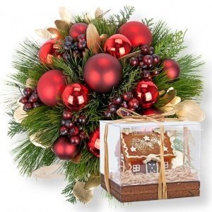 Merry Christmas und Kerze Lebkuchenhaus