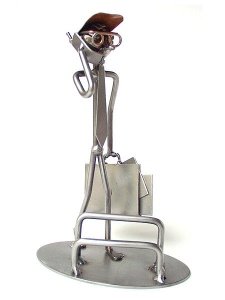 Metallmann mit Handy als Visitenkartenha