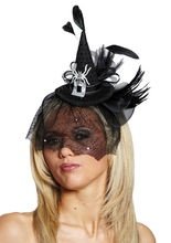 Mini Hexenhut mit Schleier Federn Spinne