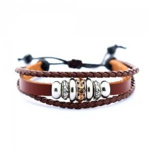 Morella Damen geflochtenes Armband aus Leder mit Ringen, Beads und Zirkoniasteinen