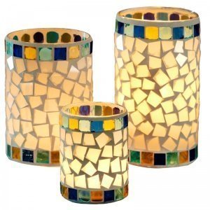 Mosaik-Gläser mit LED-Kerzen 3er-Se