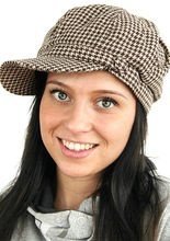 Mütze Kappe Fischgrät Muster braun-weiss