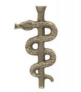 Mützenanstecker Äskulap-Stab silber