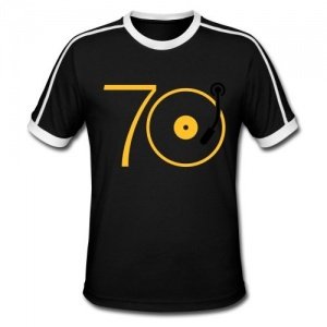 Musik der 70er Platte Retro Männer Retro-T-Shirt von Spreadshirt®, XXL, Schwarz/Weiß