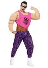 Muskelprotz Kostüm beige-lila-pink