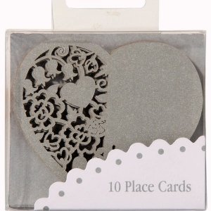 Namenskarten Herz für Gläser, silber, 10