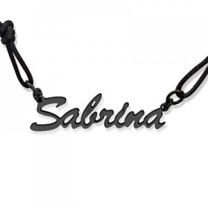 Namenskette Silber schwarz Textilband
