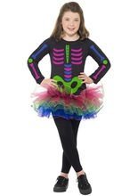 Neon Skelett Mädchen Kinderkostüm