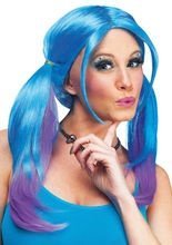 Ombre Cosplay-Perücke mit Zöpfen blau-li
