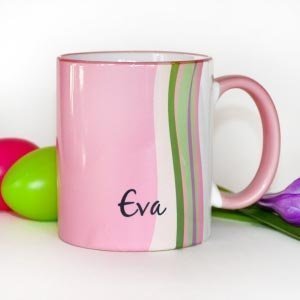 Ostertasse in rosa mit Namen und bunten 
